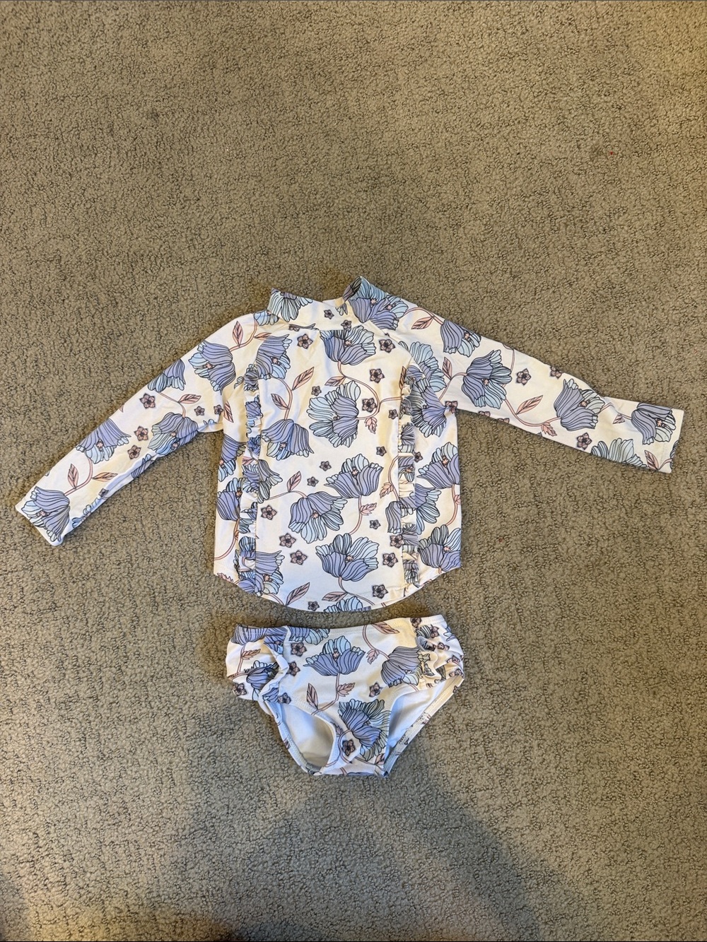 Jessica Simpson Girls' Floral Long-Sleeve Rash Guard Swim Set - Blue Floral